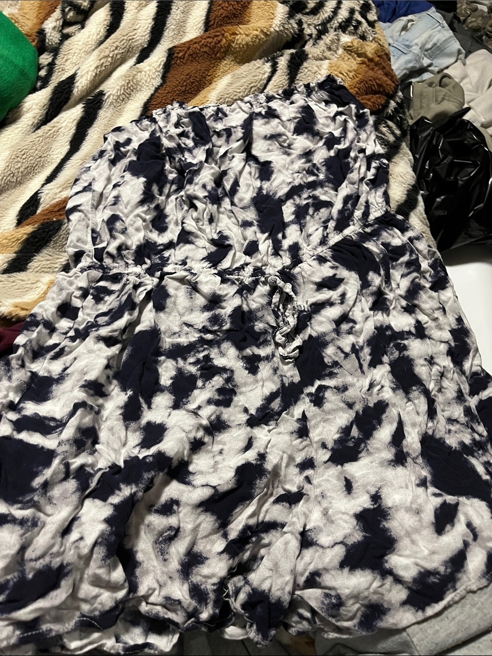 George Navy and White Tie-Dye Strapless Romper